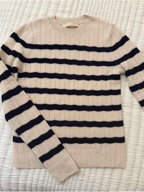 Vanessa Bruno Beige and Navy Striped Knit Sweater